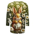 thumbnail image 4 of Easter Bunny Shirt for Women Two Rabbits In Flower Meadow Graphic T-Shirt 3/4 Sleeve Crewneck Loose Fit Soft Fabric Festival Apparel Spring Holiday Gift, 4 of 5