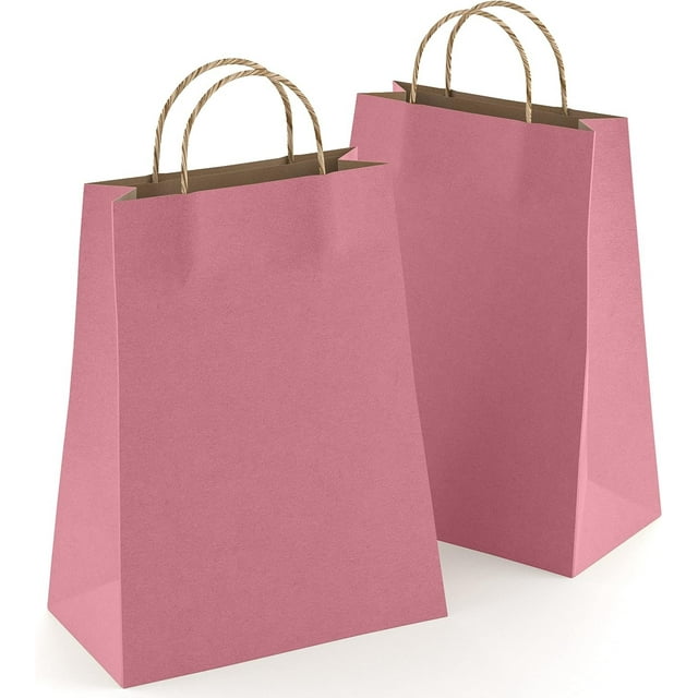 Bolsas de papel kraft moradas con asas, 8 x 4.75 x 10.5 pulgadas. Paquete de 25 bolsas de compras plegables, 150 GSM. Bolsas de regalo de papel kraft con asas. Ideal para recuerdos de boda y regalos