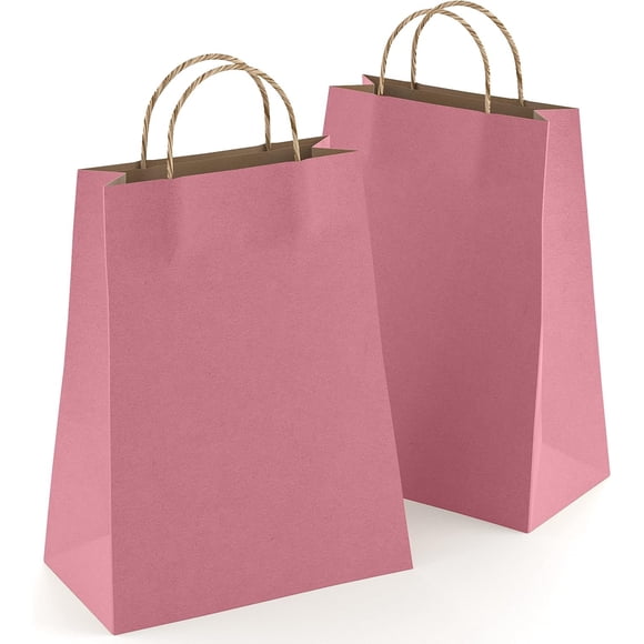 Bolsas de papel kraft moradas con asas, 8 x 4.75 x 10.5 pulgadas. Paquete de 25 bolsas de compras plegables, 150 GSM. Bolsas de regalo de papel kraft con asas. Ideal para recuerdos de boda y regalos