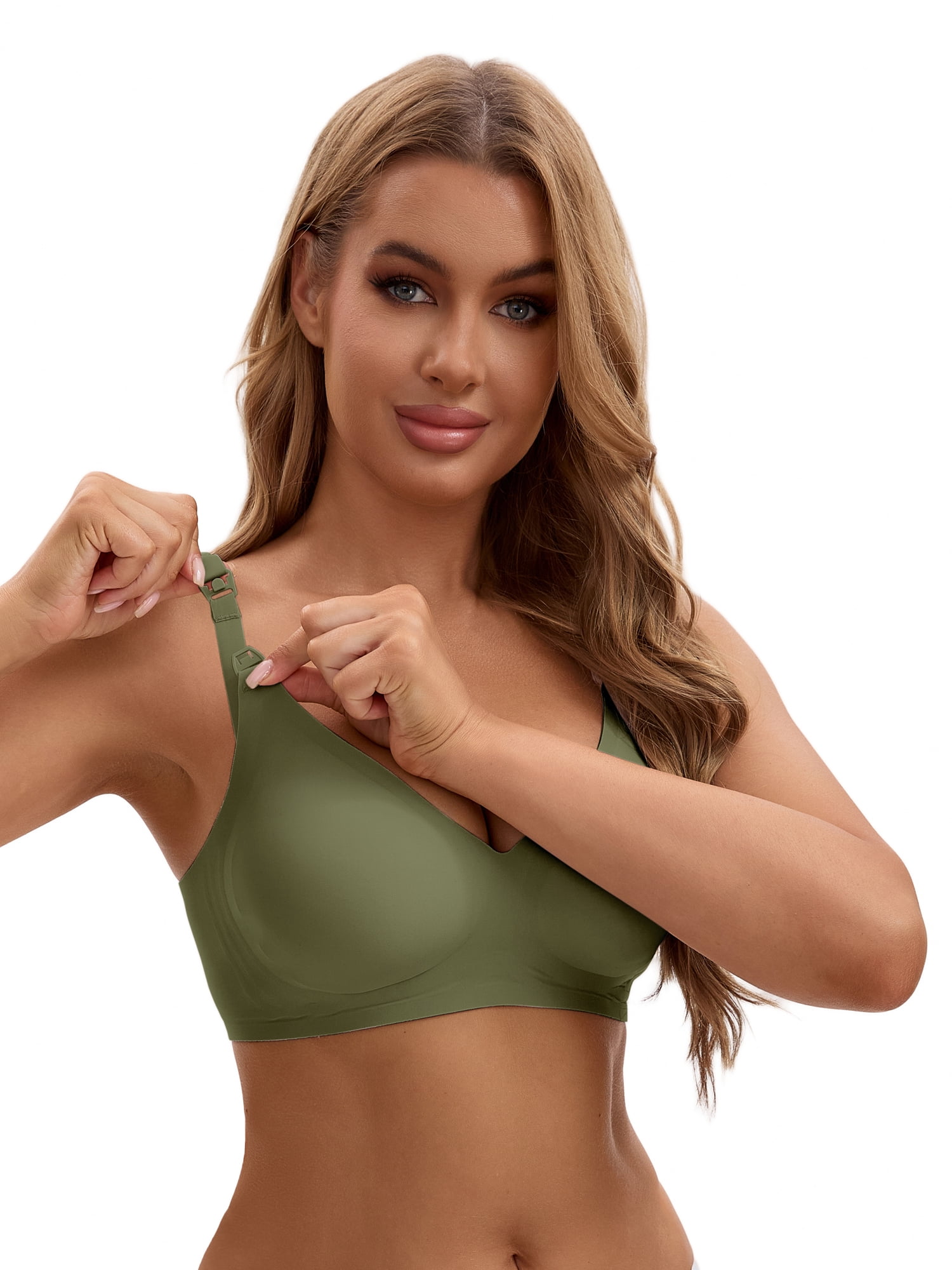 Unique Bargains Women's Nursing Push Up Wirefree Front Closure Bra L Green