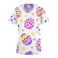 thumbnail image 3 of Luxalzxs Easter Scrub Tops Women Short Sleeve Nursing Uniform with Pockets Stretchy Bunny Eggs Print V-Neck Holiday Workwear Medical Scrub Shirts, 3 of 4