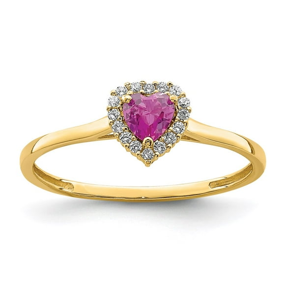 Real 14kt Yellow Gold Heart Pink and Clear CZ Ring Size: 7; for Adults and Teens; for Women and Men