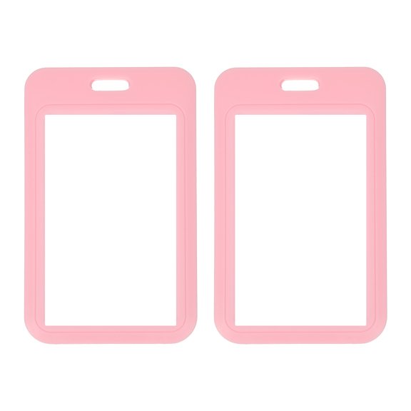 Uxcell 2 Pack Sliding Clear Badge Holder Plastic ID Badge Holder Double Sided Vertical ID Protector, Pink