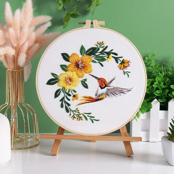 Embroidery Starter Kits with Flowers Hummingbird Pattern and Instructions, Plastic Embroidery Hoops,Color Threads and Needles,Embroidery Kit for Home Decor(LE121)