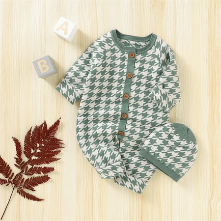 

kpoplk Toddler Sweaters Cotton Jumpsuit Romper Set Hat Boy Sweater Outfits Knitted Girl Baby Boys Christmas Sweater Kids(Green)
