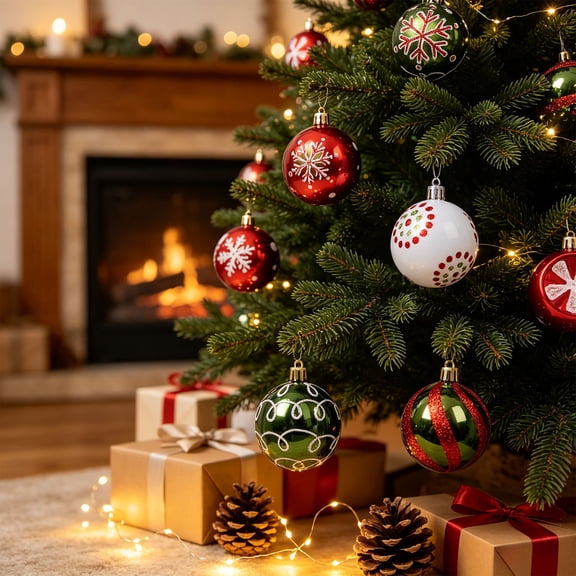 Fufafayo 16pc Christmas Ornaments Painted Odd Shaped Balls Style Creative Tree Hanging Decor for Holiday Party Xmas Tree Decoration Indoor Outdoor
