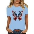 thumbnail image 2 of Shirts for Women Plus Size Short Sleeve Round Neck Independence Day Casual Printed T-Shirt Blue L, 2 of 6