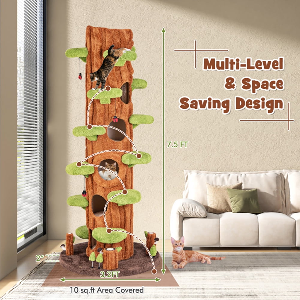 Yardi Yarda 90.5 Inch Tall Multifunctional Cat Tree with Private Condos for Indoor Cats, Brown