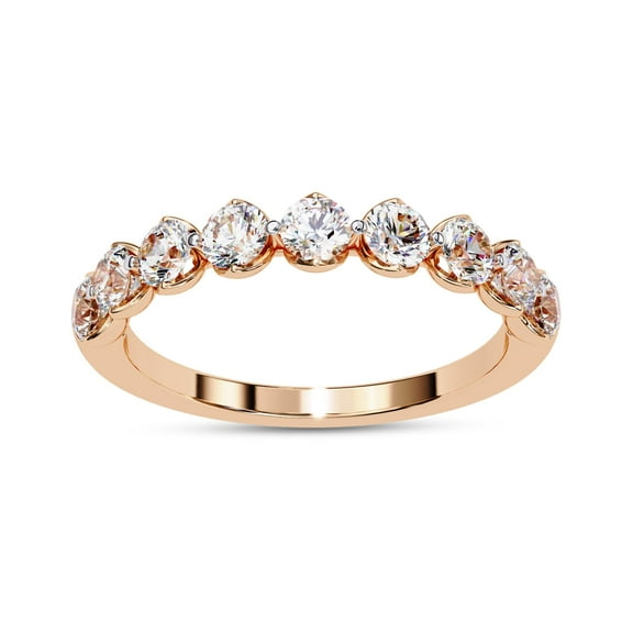 AFFY Half Eternity Wedding Band Ring for Women Round Cut Lab Created Moissanite Anniversary Rings in 10K Solid Rose Gold Size-10
