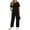Black, variant on CheerKidz Womens Solid Color V Neck Top with Pants Set Summer Vacation Travel Home Matching Two Piece Outfit for Comfortable Wear