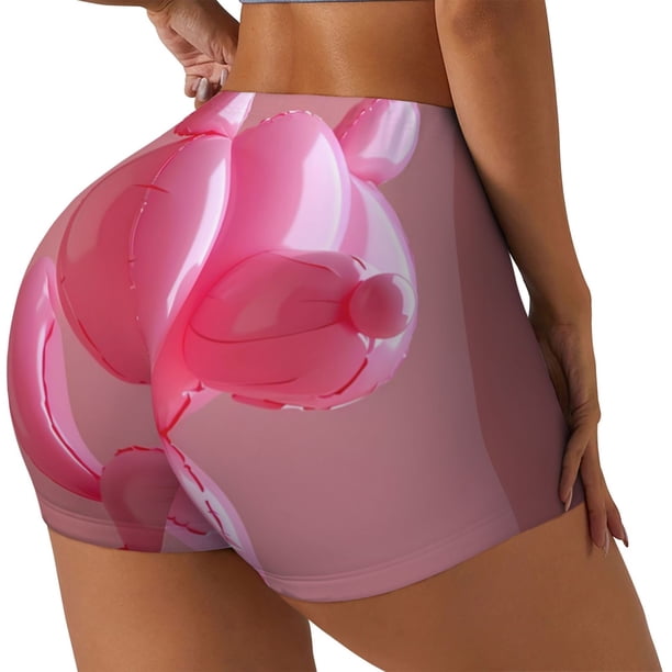 Fotbe Pink Balloon Puppy Art Shorts Sin Costuras – Shorts Deportivos de Cintura Alta para Mujer, Elásticos para Gimnasio, Yoga, Running o Ciclismo-Large