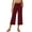 Wine, variant on Women Solid Capri Pants Elastic Waist Casual Pockets Relaxed Fit Lightweight Breathable Summer Daily Trousers Gray XXL