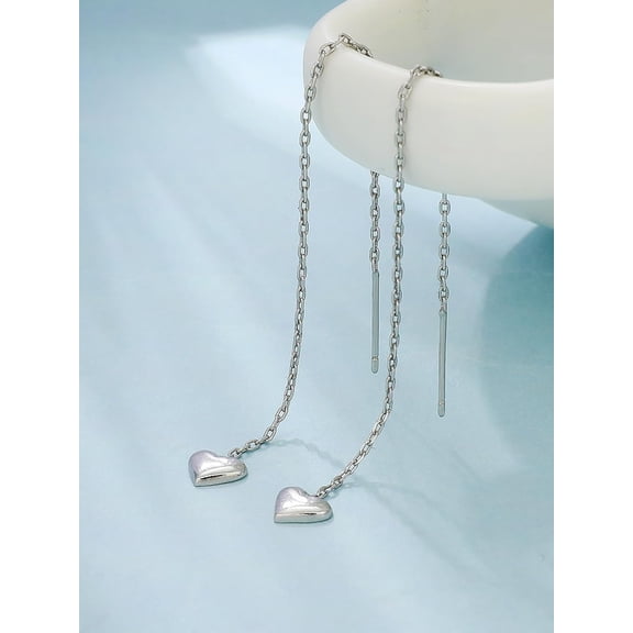 1 Pair Brass Heart Threader Earring Platinum Simple Earrings Fashion Accessories Gifts