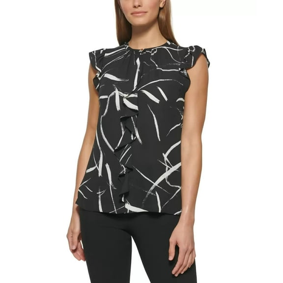 Dkny Petite Women Petite Ruffle Front Blouse Black Size PS MSRP $59