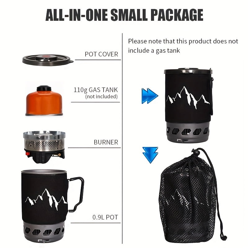 Camping Stove Portable 30.43oz Aluminum Alloy Windproof Stove Set, Jet Burner with Piezo Ignition, Outdoor Propane Cookware for Hiking Trekking Fishing Hunting Emergency