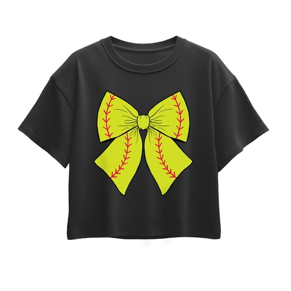 Instant Message - Softball Bow - Youth Girls Boxy T-Shirt