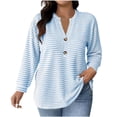 thumbnail image 3 of TaTaai Women Striped Long Sleeve Button V Neck Pullover Casual Fashion Top Ladies Spring Autumn Daily Commute Street Wear Soft Comfortable No Fading Machine Washable Blouse Gift, 3 of 7