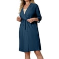 thumbnail image 6 of longantii Post Surgery Mastectomy Robes for Women with 4 Internal Drain Pockets 3/4 Sleeves Night Gowns Pajama Dress Shirts Dark Blue M, 6 of 8