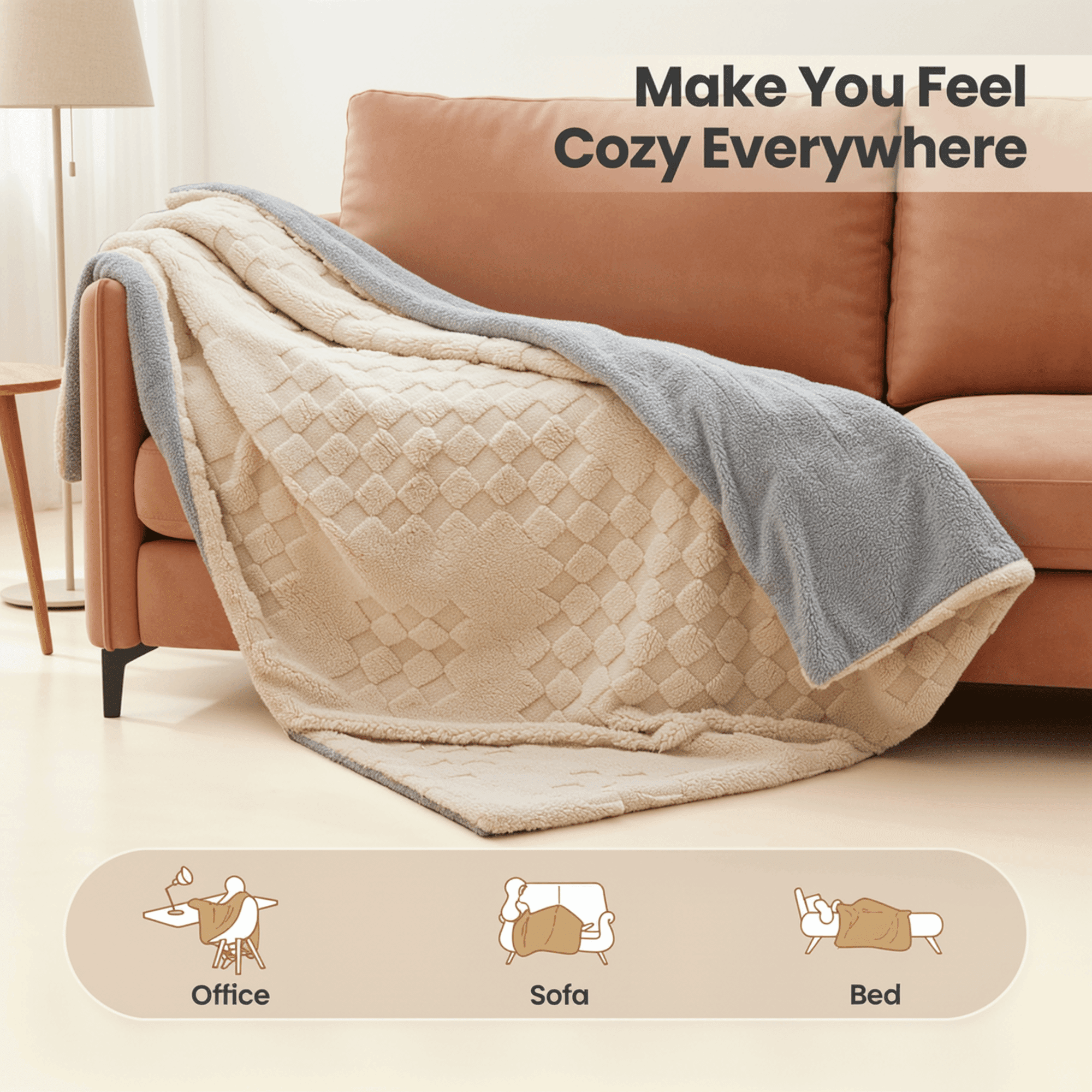 Naipo Heated Blanket Throw 50x60inch Electric Blanket with 6 Heat Settings and 1-4H Auto off Timer, Machine Washable Soft Flannel Fleece Blanket for Couches, Beds for Home Office Use, Beige