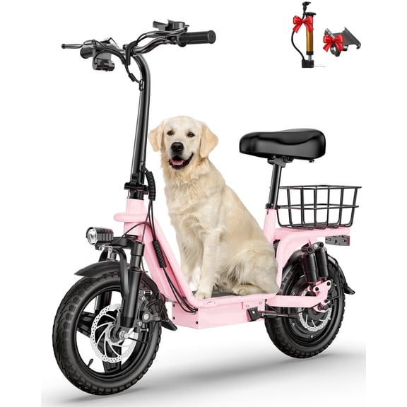 INSDRGN Adult Electric Scooter, 1300W Peak Motor 48V 13Ah Battery, 20MPH 35 Miles Range Folding E-Scooter with Seat & Rear Basket, Pet-Friendly, UL2272, Pink