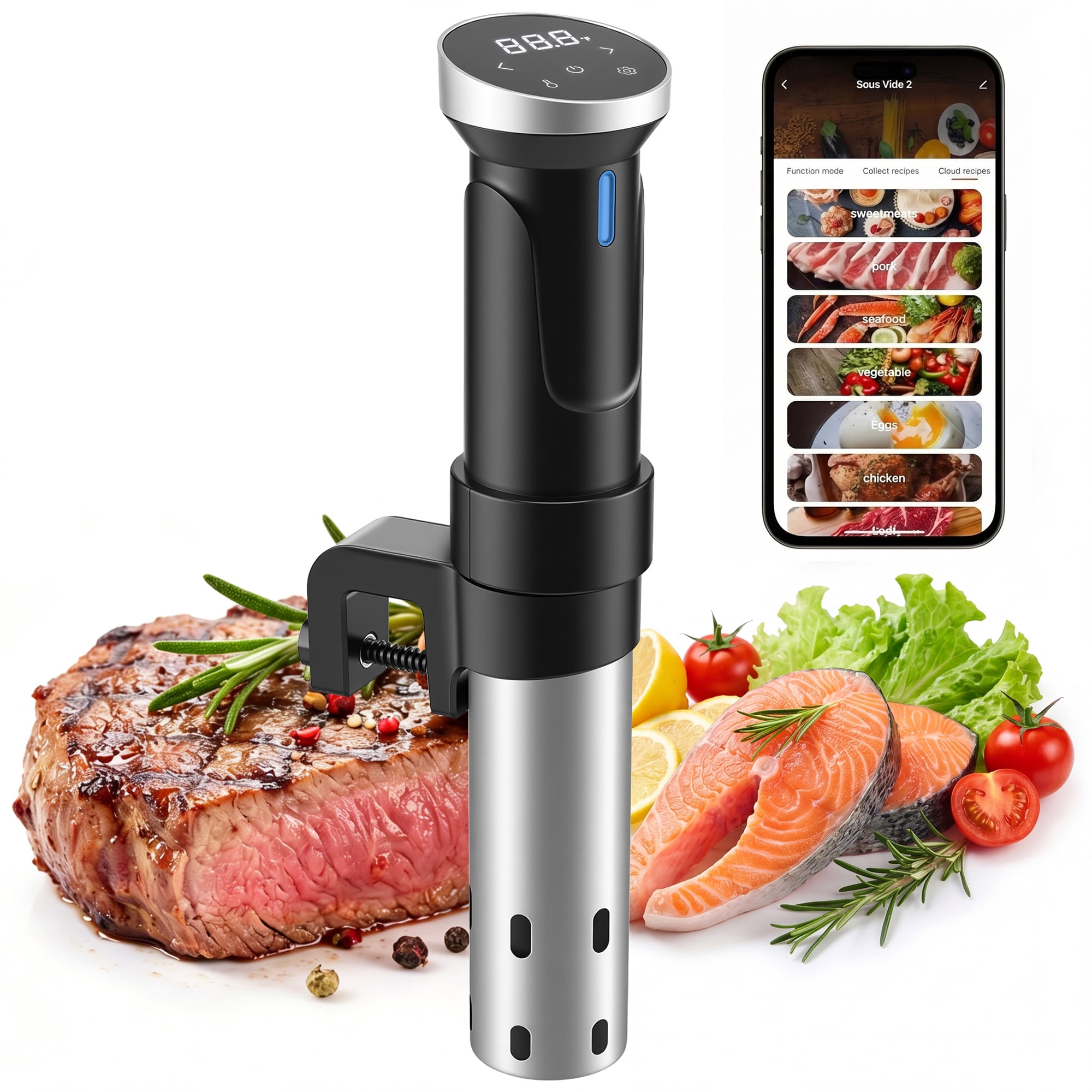 RUIE Sous Vide Cooker,1100W Precision Cooker with WiFi App Control,LED Touchscreen,Waterproof Immersion Circulator,Fast Heating Sous Vide Machine for Home Kitchen Cooking