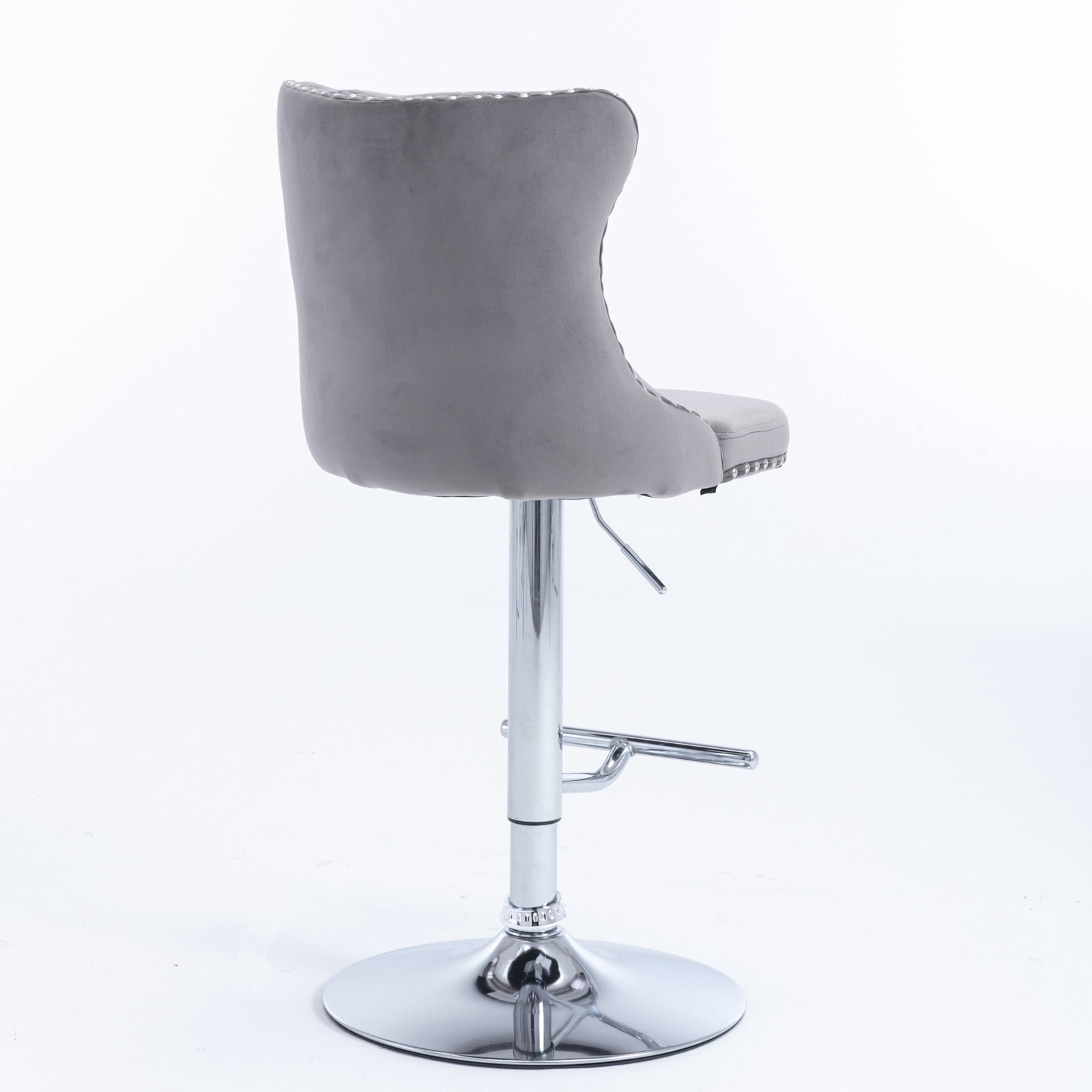 Swivel Bar Chairs Height Adjustable Upholstered Velvet Bar Stools Chrome base with Tufted Back for Home Pub and Kitchen Island Dining Room(Gray,Set of 6)