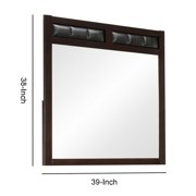 Benjara Rectangular Wooden Frame Mirror with Leatherette Panels, Brown