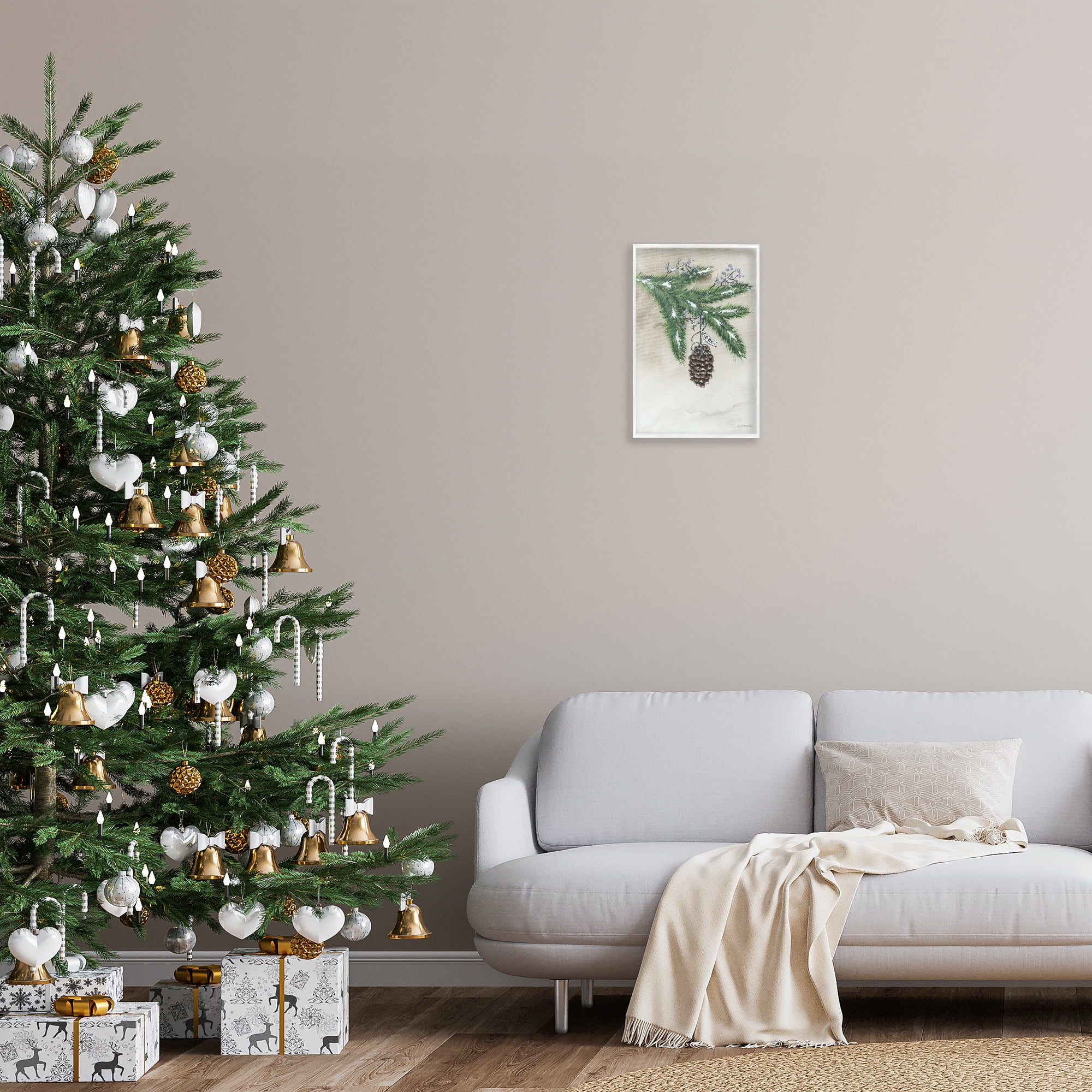 Stupell Industries Dangling Rustic Pine Cone Botanical & Floral Painting White Framed Art Print Wall Art, 12 x 18