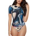 thumbnail image 1 of Goofa The Nightmare Before Christmas Printed Women Rash Guard Short Sleeve,Tummy control Swimsuit Surfing Swimsuit Bathing Suit One Piece Swimsuit UPF 50-Large, 1 of 7