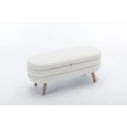 thumbnail image 4 of Storage Ottoman Bench, 44.88" Velvet Upholstered Entryway Bench with Flip Top and Safety Hinges, Oval End of Bed Bench with Solid Wood Legs for Living Room Bedroom Hallway, Ivory, 4 of 7