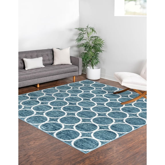 Unique Loom Matrix Trellis Collection Area Rug - Dots (7' Square Blue/Light Blue)