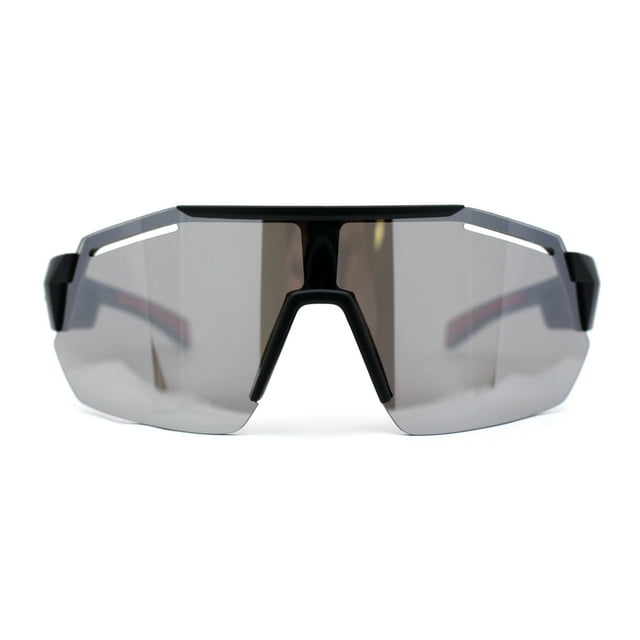 Lunettes de Soleil pour Hommes TGOOP Demi-Cerclées Surdimensionnées Bouclier Tranchant en Plastique Noir Mat Rouge Argenté Miroir