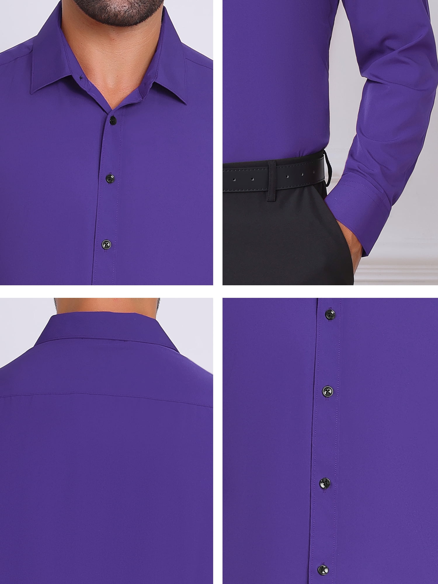 DARING DIVA Men's Solid Color Button Down Long Sleeves Stretch Shirts S Purple