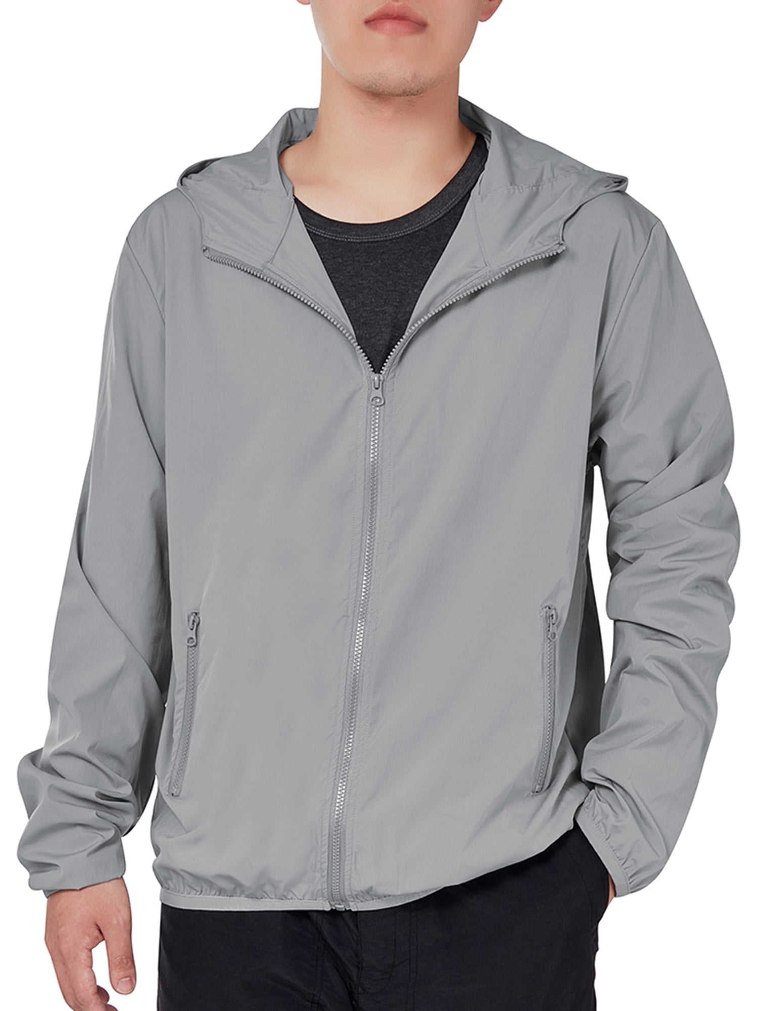 FOCUSSEXY Men's Outdoor Windbreaker Hooded ZipUp Sport Windbreaker