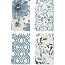 Blue Floral Leaves Boho Kitchen Towels Dish Towels, 18x26 Inch Seasonal Decoration Hand Towels Set of 4