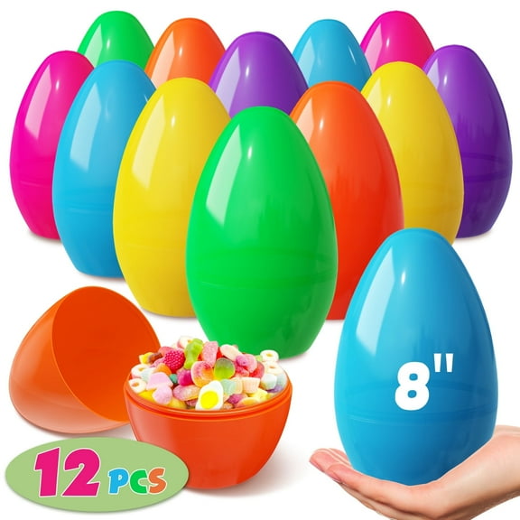 Scidweet 12 Pcs Jumbo Easter Eggs, 8" Large Plastic Eggs Fillable Easter Basket Fillers Party Gifts Prizes Props Decoration