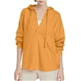 thumbnail image 3 of BiZtdJrK Womens V Neck Hoodie Sweatshirt Lightweight Oversized Drawstring Sweatshirts Casual Loose Workout Pullover Tops Orange M, 3 of 10