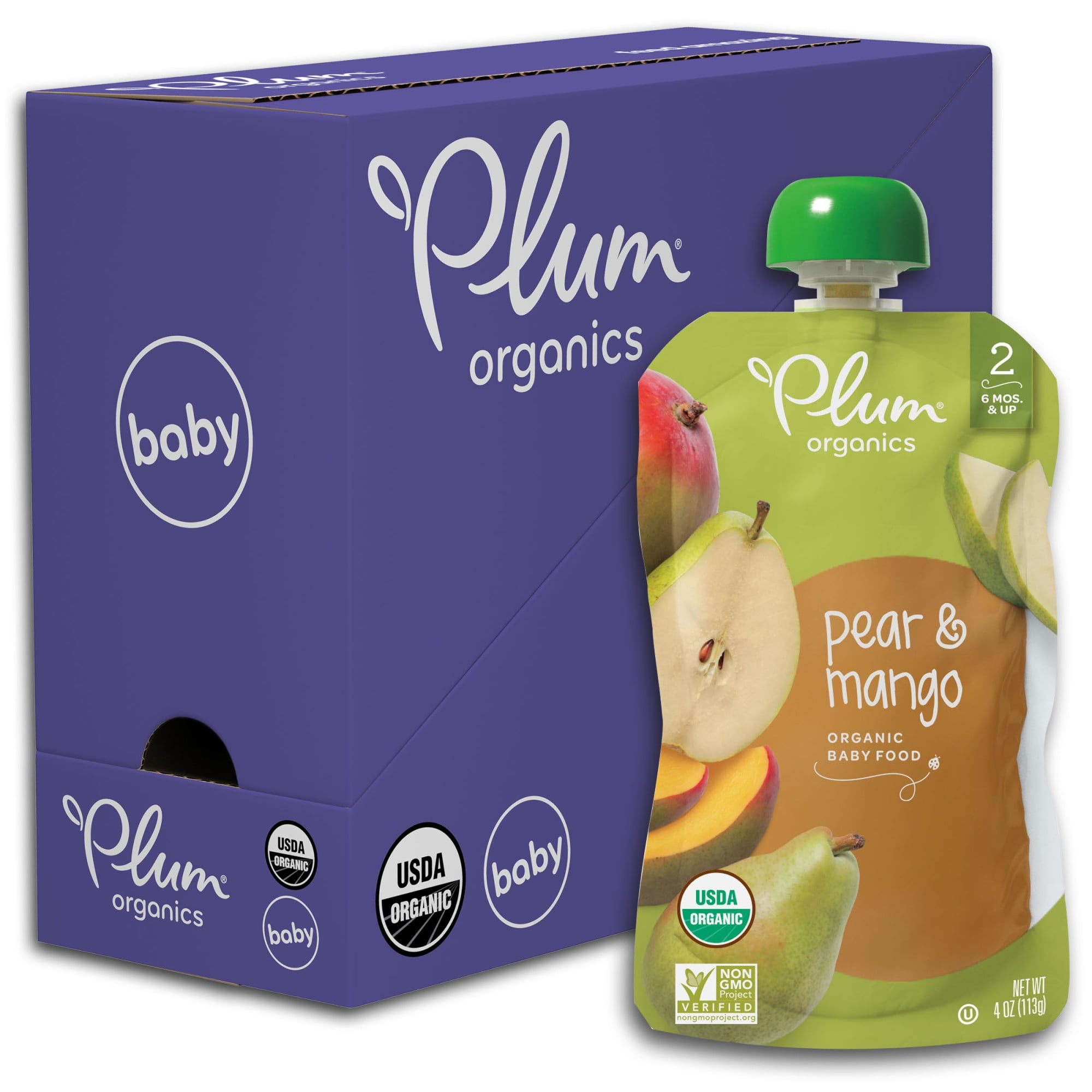 Plum Organics Stage 2 Baby Food, Pear & Mango, 4 oz Pouch, 6 Count