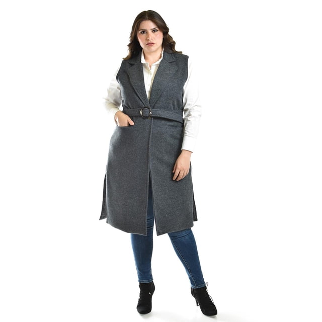 Chaleco Largo Roman Fashion Textura Gris Oscuro Talla Extra 2056