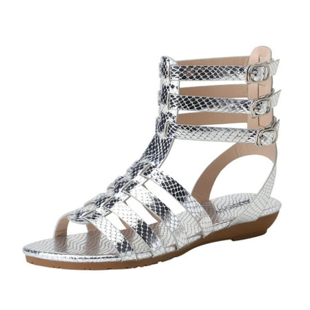 

GWAABD Comfortable Sandals for Women Fashion Spring and Summer Women Sandals Flat Bottom Low Heel Open Toe Animal Pattern High Top Buckle Open Toe Hollow Breathable Comfortable Roman Style