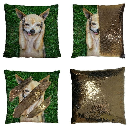 Cute Chihuahua (YKCG Funny Animals Cute Chihuahua Dog Paw on Head Reversible Mermaid Sequin Pillow Case Pillow Cover 16x16)