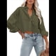thumbnail image 2 of Camisas de Mujer con Botones, Tops Casuales de Larga, Blusa con Solapa y Bolsillo en el Pecho Verde S, 2 of 8