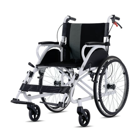 BROOBEY Folding Lightweight Transport Wheelchair Self-Propelled Wheelchair for Adults 21-Inch Large Rear Wheel Support 230Lbs White
