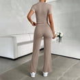 thumbnail image 6 of Bosfbaoi Two Piece Sets for Women Crew Neck Short Sleeve Crop Top and Drawstring Elastic Waist Straight Leg Pants Casual Womens Summer Outfits, 6 of 6