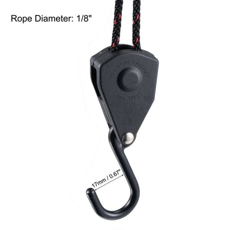 Uxcell Adjustable Rope Hanger 1/8 75lb with Plastic S Hook, 2 Set