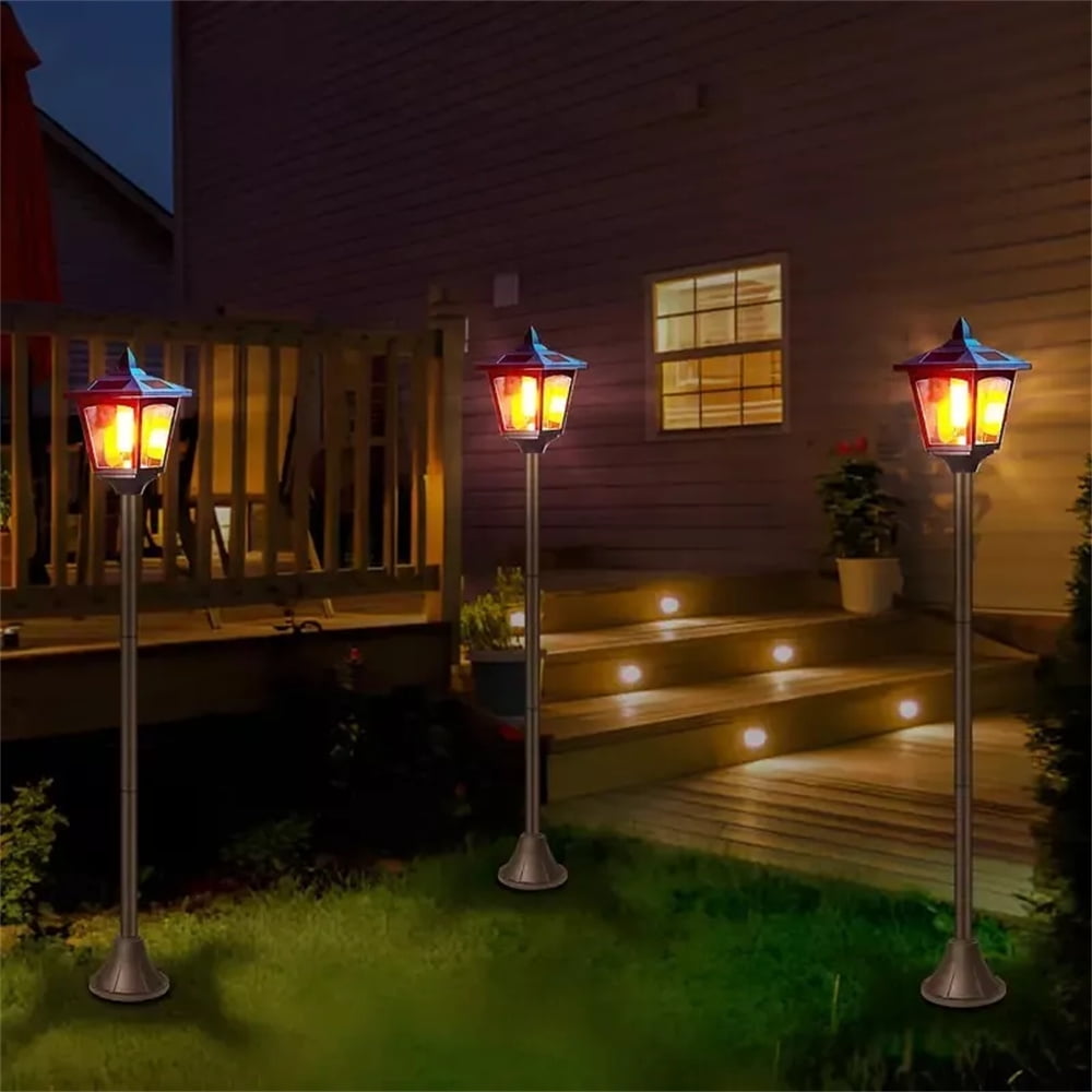 2 Pcs 42'' Solar Post Flame Light Lamp Outdoor Led Waterproof Street Garden Lawn