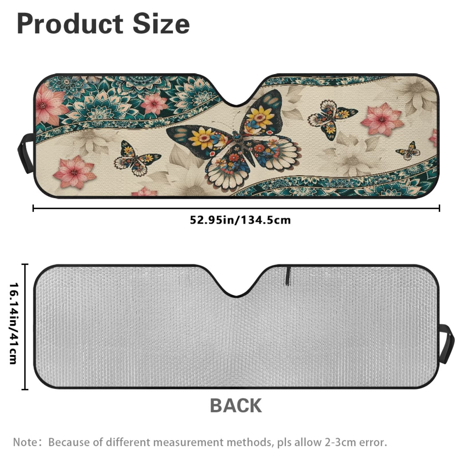 HUIACONG Butterfly Turtle Windshield Sun Shade Heat Shield Sun Visor Mat Compatible with Jeep Wrangler Rubicon Sahara TJ JK JKU 2 Door & 4 Door