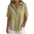 thumbnail image 5 of UAMVSH Womens T Shirts Loose Pleated Button Up Short Sleeve Tunic Tops Business Casual Collared Work Blouses Summer Outfits, 5 of 6