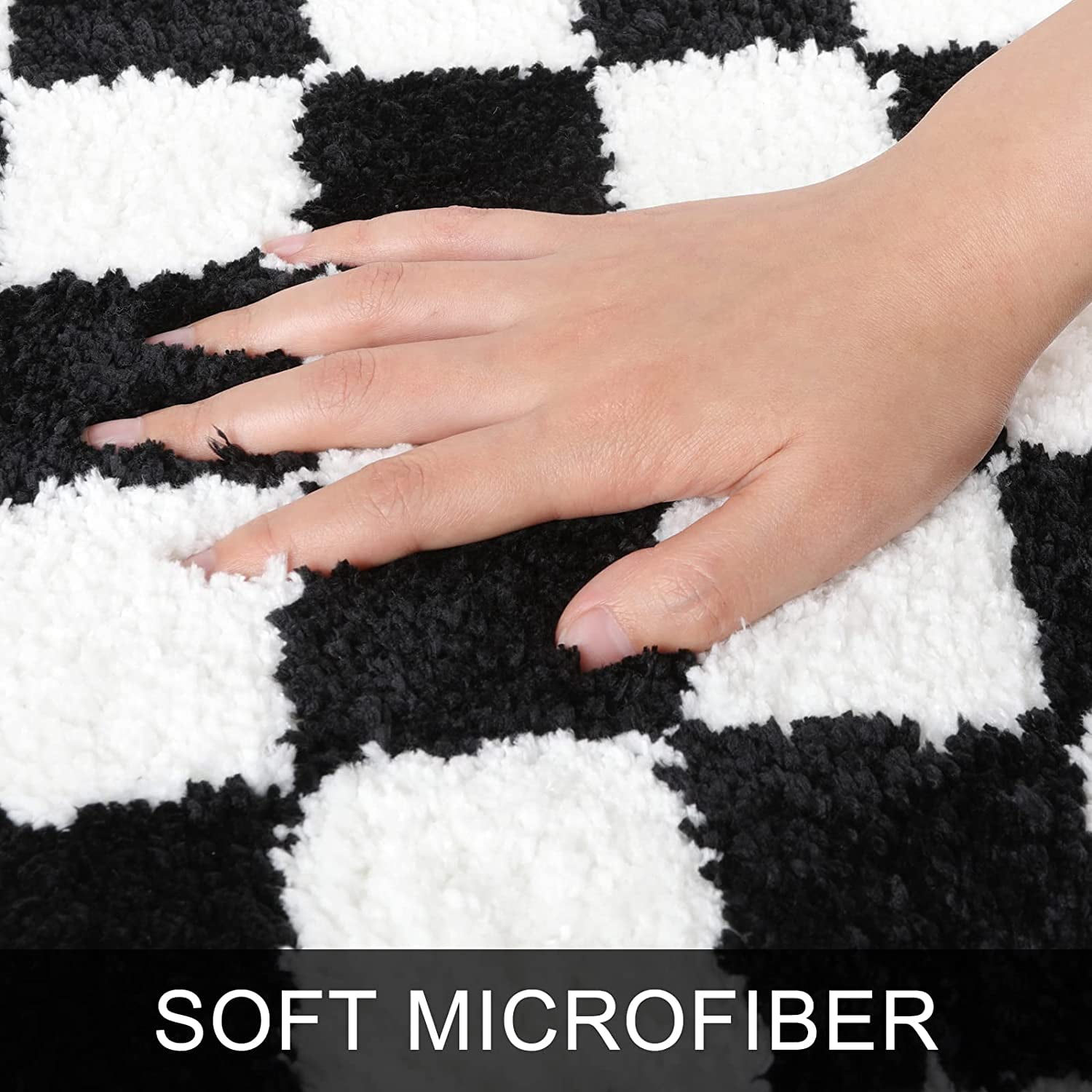 Black and White Checkered Bath Mat, Plush Microfiber Absorbent Bathroom Rugs Luxury Machine Washable Indoor Doormat Non-Slip Shaggy Bath Rugs for Shower Sink Tub (16''''x25'''')