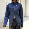 thumbnail image 3 of Zefriona Womens Denim Jacket Asymmetric Hem Drop Shoulder Button Pocket Long Sleeve Jean Coat Dark Blue Size M, 3 of 9